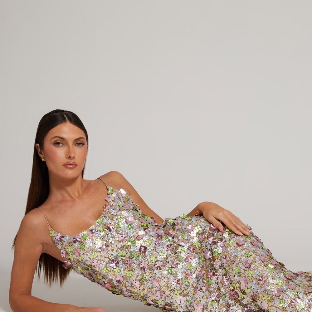 MAC DUGGAL 6153 Multicolor Sleeveless Floral Paillette Embellished Mesh Gown - Picture 3 of 15